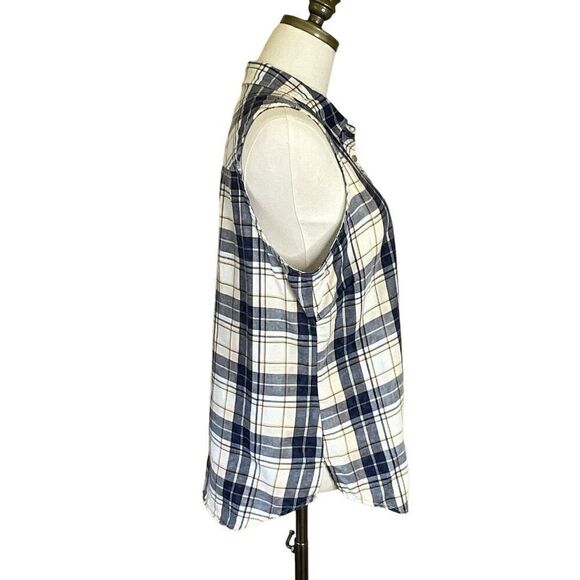 Maurices Womens Size Large Button Front Shirt Blue Yellow Plaid Sleeveless - Picture 5 of 11